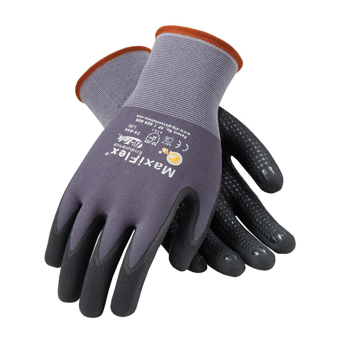 MaxiFlex Endurance Seamless Knit Nylon Glove with Nitrile Coated MicroFoam Grip on Palm & Fingers - Micro Dot Palm, 34-844, 12 Pairs